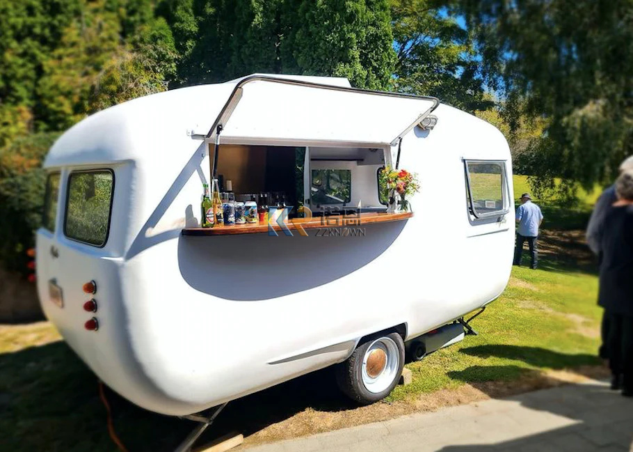 Mobile Coffee Van Equipment - ติดตั้งคาราวานบาร์หยอดเหรียญรถพ่วงรถพ่วงห้องครัวสําหรับรถตู้รถพ่วงอาหารมือถือรถเข็นกาแฟสีขาว