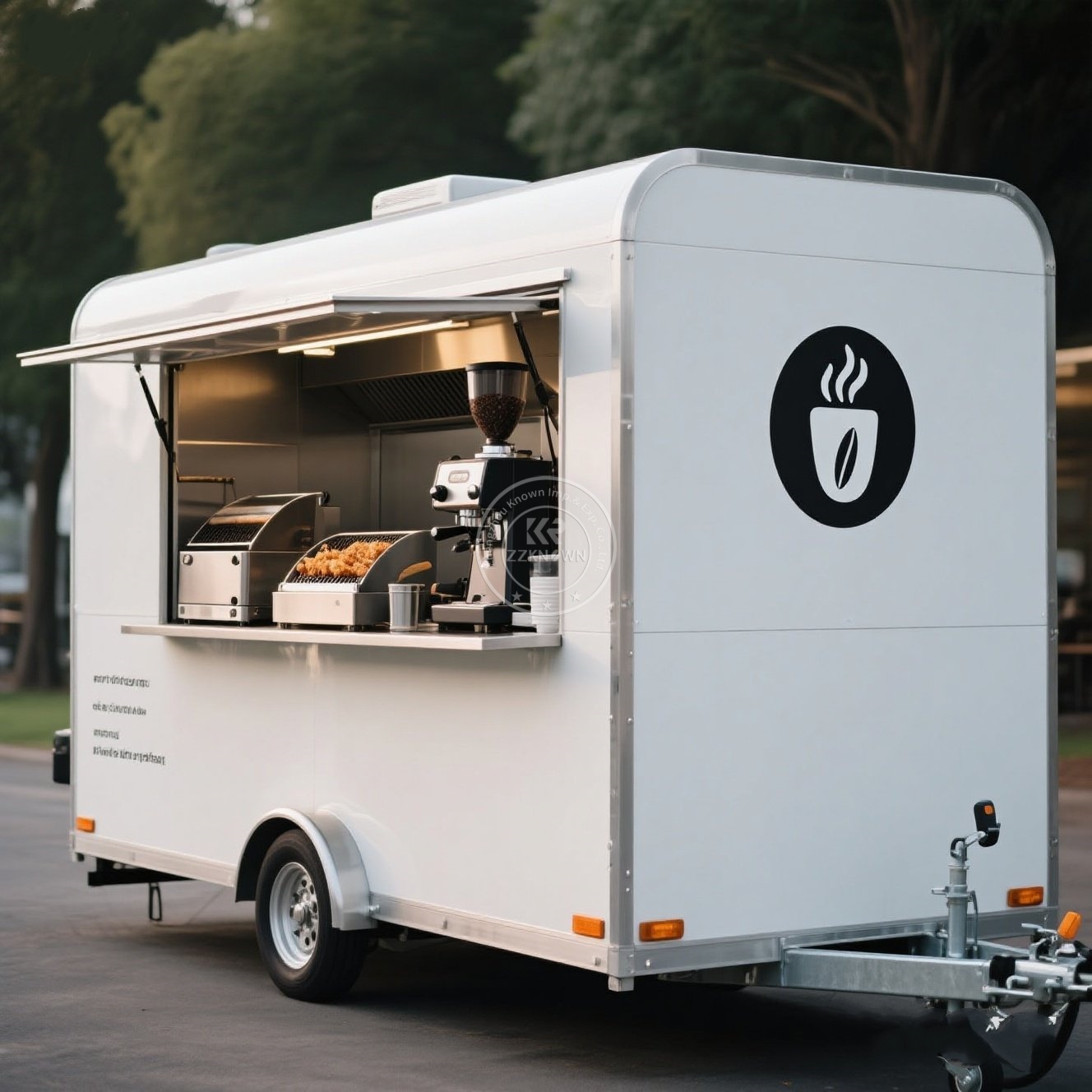 Mobile Coffee Van Equipment - รถขายอาหารเคลื่อนที่แบบกำหนดเองขนาดใหญ่ รถขายอาหารเคลื่อนที่มาตรฐานยุโรป พร้อมอุปกรณ์ครบครัน รถขายอาหารเคลื่อนที่รูปทรงสี่เหลี่ยม