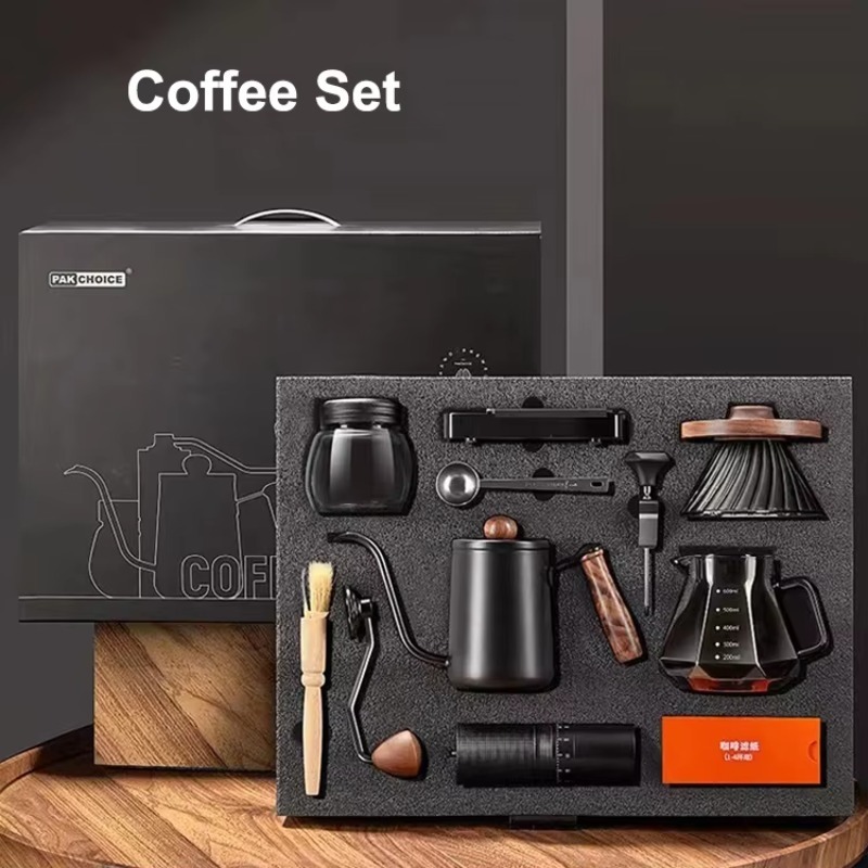 Coffee Equipment Kit - ชุดกาแฟสำหรับเดินทาง 10 ชิ้น ประกอบด้วยเครื่องบดกาแฟแบบมือหมุน ถ้วยกรอง กาแฟดริป
